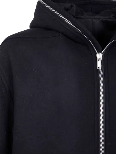Rick Owens Hooded Mid-length Coat Long Sleeves In Black