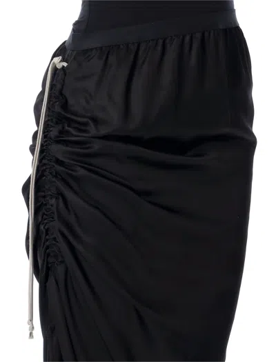 Rick Owens Draped Drawstring Maxi Ruched Side Slit In Black
