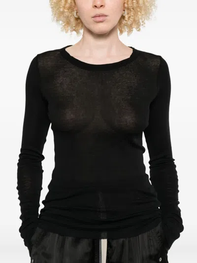 Rick Owens Short Sleeve Top Round Neck In Black