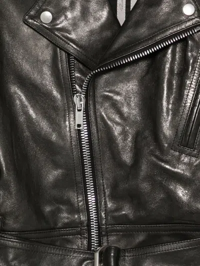 Rick Owens Cropped Leather Jacket Removable Belt In Black