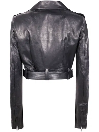 Rick Owens Cropped Leather Jacket Removable Belt In Black