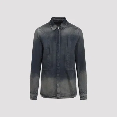 Rick Owens Gradient Effect Black Cotton Button-down Shirt In Blue
