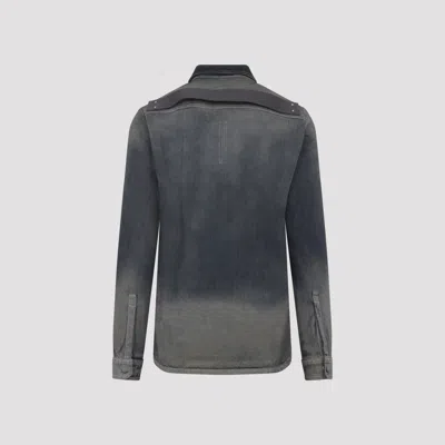 Rick Owens Gradient Effect Black Cotton Button-down Shirt In Blue