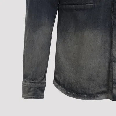 Rick Owens Gradient Effect Black Cotton Button-down Shirt In Blue