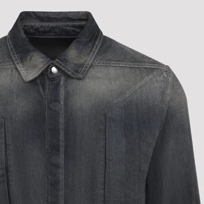 Rick Owens Gradient Effect Black Cotton Button-down Shirt In Blue