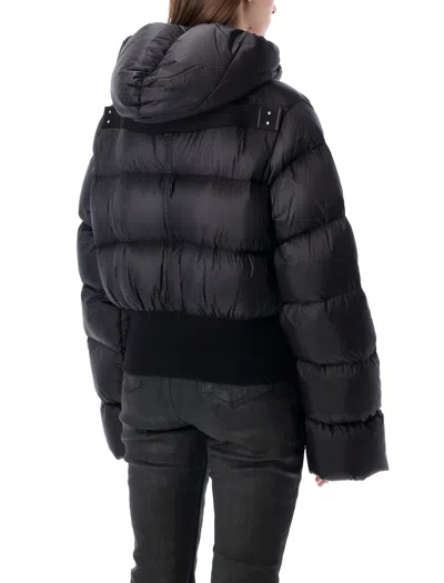 Rick Owens Black Down Jacket With Crop Design And Fixed Hood In Tech Fabric Woman