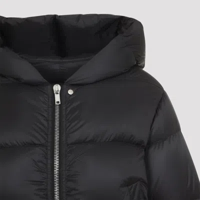 Rick Owens Black Down Jacket With Crop Design And Fixed Hood In Tech Fabric Woman