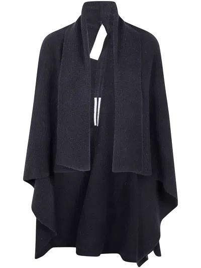 Rick Owens Knit Hooded Medium Wrap Cardigan In Blue