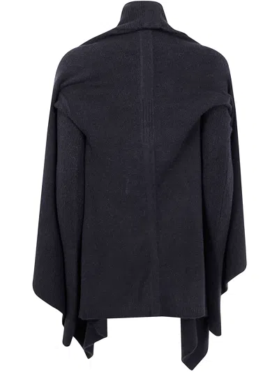 Rick Owens Knit Hooded Medium Wrap Cardigan In Blue