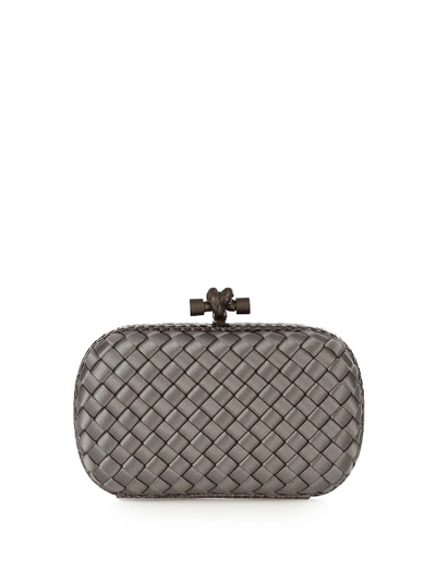 NWT Bottega Veneta Black Satin Knot Clutch Bag Silver Clasp