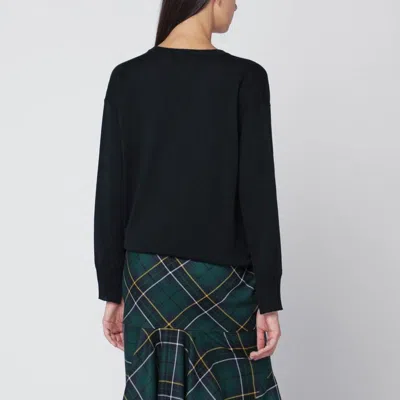 Roberto Collina Navy Blue Wool V-neck Sweater In Black
