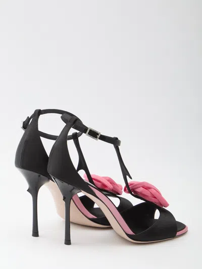 Roger Vivier Rose Vivier Satin T-strap Sandal In Black