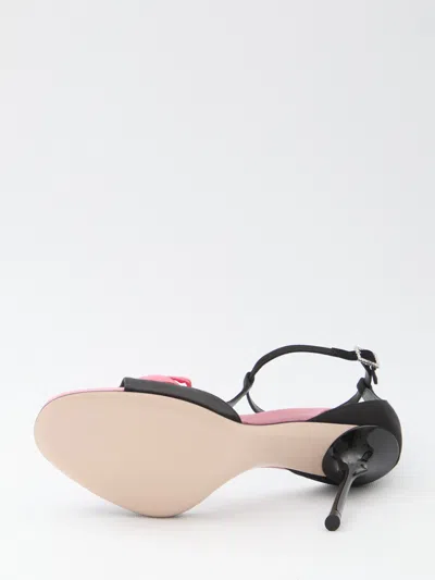 Roger Vivier Rose Vivier Satin T-strap Sandal In Black