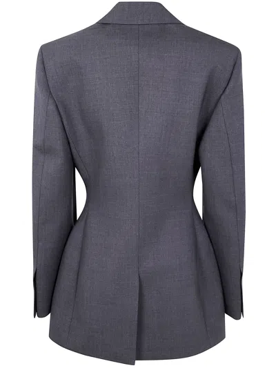 Rohe Grey Double-breasted Jacket With Peak Revers In Wool Stretch Woman In Blue