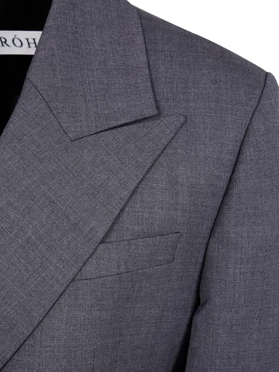 Rohe Grey Double-breasted Jacket With Peak Revers In Wool Stretch Woman In Blue