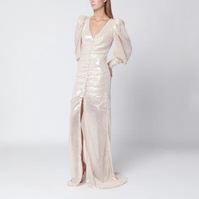 Rotate Birger Christensen Rotate Birgerchristensen Cream Long Sequin Dress In Silver