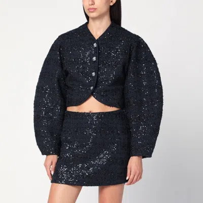 Rotate Birger Christensen Rotate Birgerchristensen  Navy Blue Bouclé Jacket With Sequins