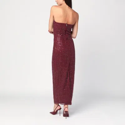 Rotate Birger Christensen Floor-length Burgundy Strapless Evening Dress With Sequined Detailing