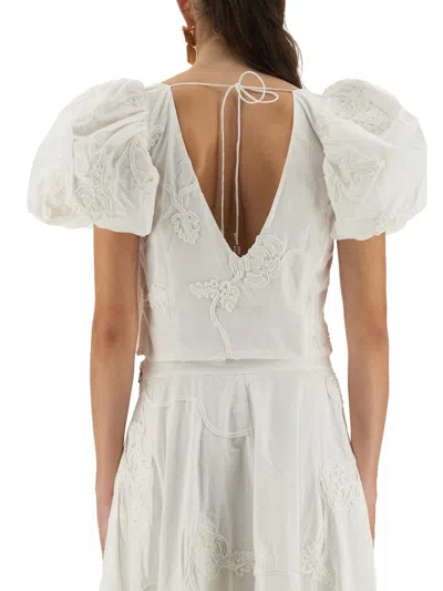 Rotate Birger Christensen Rotate Birgerchristensen Cotton Top With Puff Sleeves In White