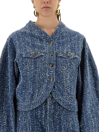 Rotate Birger Christensen Cropped Length Front Pockets Long Sleeves In Blue
