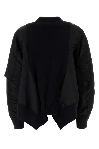 Sacai Black Cotton Blend And Nylon Bomber Jacket In Blue