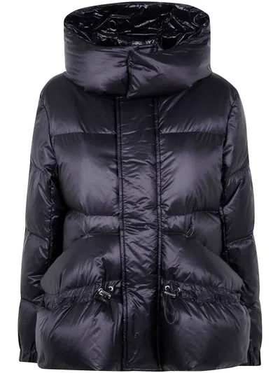 Sacai Black Hooded Short Padded Puffer Jacket In Blue