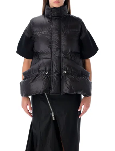 Sacai Black Technical Fabric Padded Vest With High Collar In Black