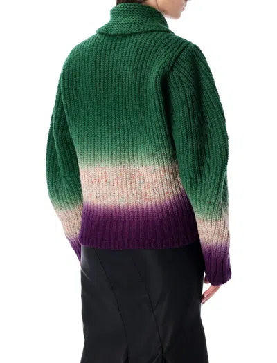 Sacai Multicolor Knitted Wool Bomber Cardigan In Green