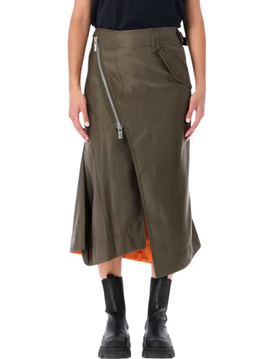 Sacai Nylon Twill Midi Skirt With Diagonal Zip In Blue