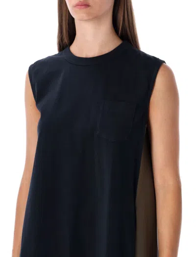 Sacai Short Dress With Contrasting Pleated Back In Black