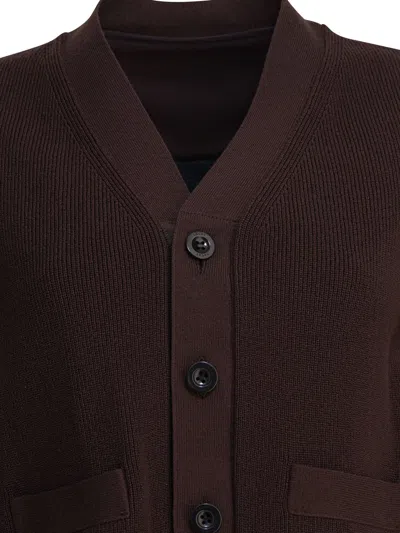 Sacai Knitwear Sweater With V-neck And Pockets In Brown