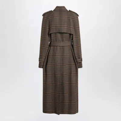 Saint Laurent Double-breasted Coat In Prince Of Wales Wool In Green
