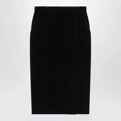 Saint Laurent Cotton Velvet Crossover Midi Skirt In Black