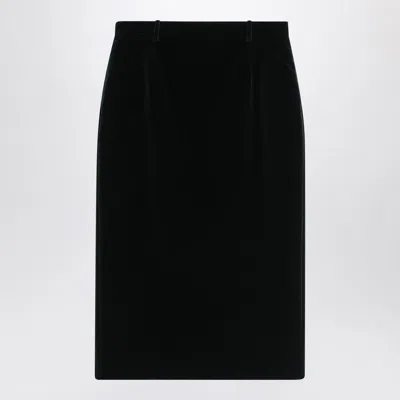 Saint Laurent Cotton Velvet Crossover Midi Skirt In Black
