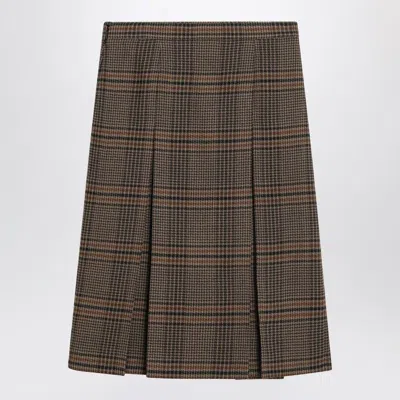 Saint Laurent Prince Of Wales Wool Midi Skirt In Gray
