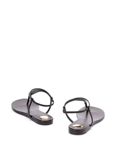 Saint Laurent Smooth Leather Cassandra Triangular Upper Flat Sandals Shoes In Black