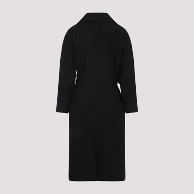 Saint Laurent Double-breasted Long Coat In Grain De Poudre In Black