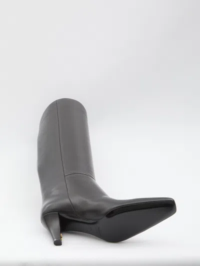 Saint Laurent Knee Length Stiletto Heel Pointed Toe Boots In Black