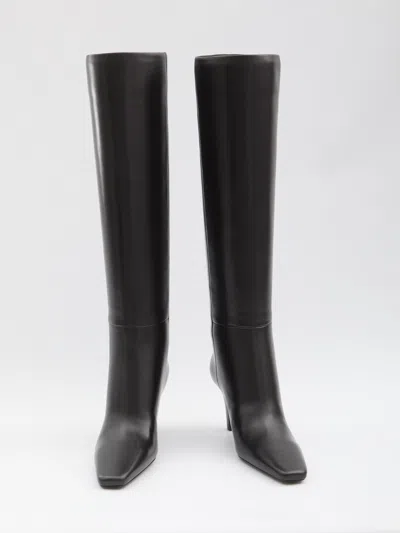 Saint Laurent Knee Length Stiletto Heel Pointed Toe Boots In Black