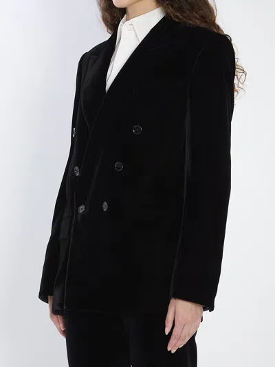 Saint Laurent Cassandre Jacket In Velvet In Black