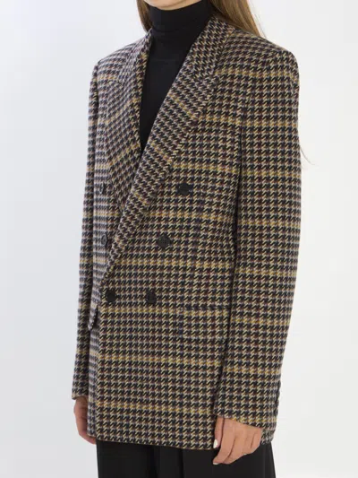 Saint Laurent Wool Double Breasted Jacket In Multi