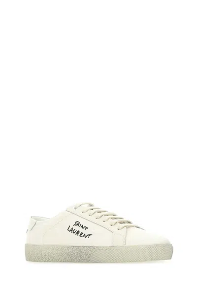 Saint Laurent Court Classic Distressed Logo-embroidered Canvas And Leather Sneakers In White