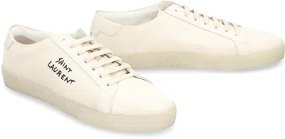 Saint Laurent Court Classic Distressed Logo-embroidered Canvas And Leather Sneakers In White