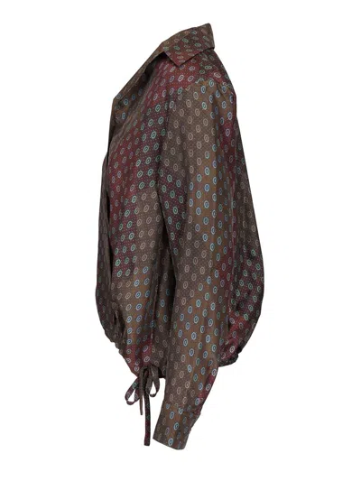 Dries Van Noten 01160-cedal 2127 Argyle Tie Motif Printed Silk Habotai Shirt Shirts Bordeaux In Multi