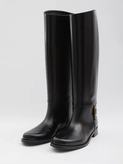 Saint Laurent Black Horny Leather Boots In Black