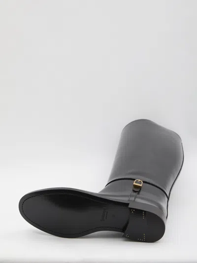 Saint Laurent Black Horny Leather Boots In Black