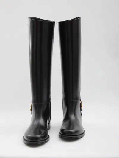 Saint Laurent Black Horny Leather Boots In Black