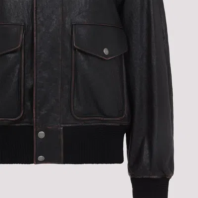 Saint Laurent Black Lambskin And Shearling Bomber Jacket In Black