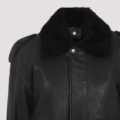 Saint Laurent Black Lambskin And Shearling Bomber Jacket In Black