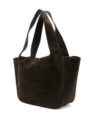 Saint Laurent Le 5 A 7 Bea Suede Logo Plaque Tote Bag In Brown